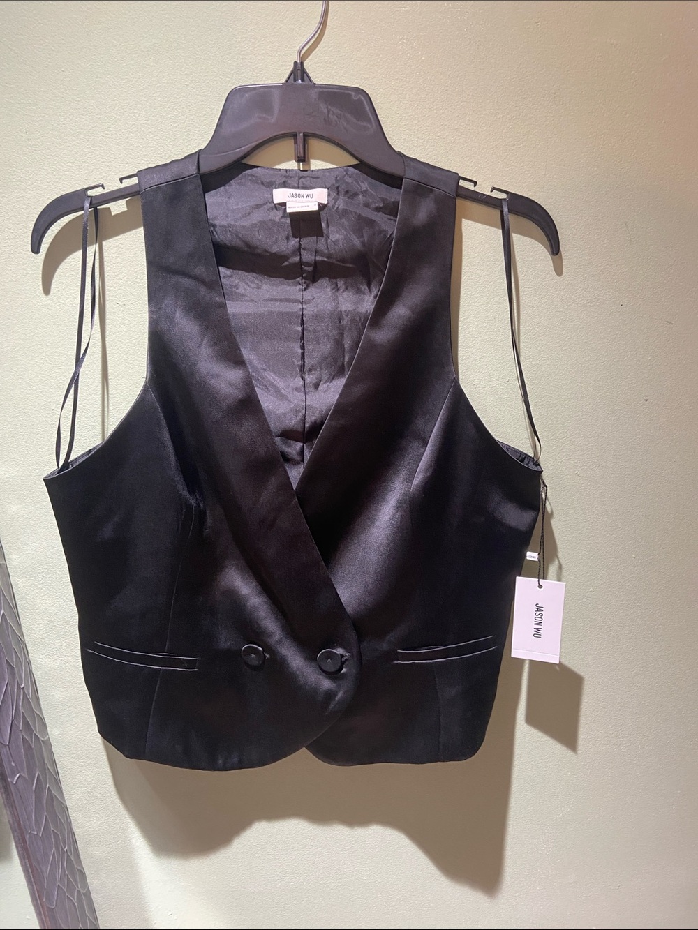 Jason Wu Black Satin Double-Breasted Vest Top